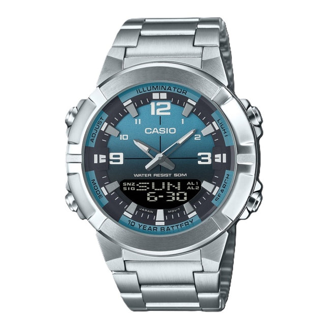 Casio Analog Digital Combination Stainless Steel Light Blue Dial Quartz AMW-870DA-2A2V Men's Watch
