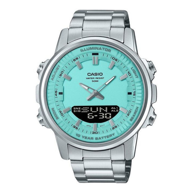 Casio Analog Digital Combination Stainless Steel Turquoise Dial Quartz AMW-880D-2A2V Mens Watch