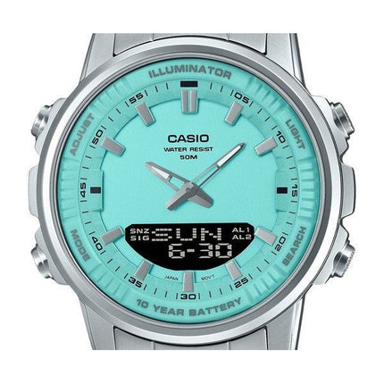 Casio Analog Digital Combination Stainless Steel Turquoise Dial Quartz AMW-880D-2A2V Mens Watch