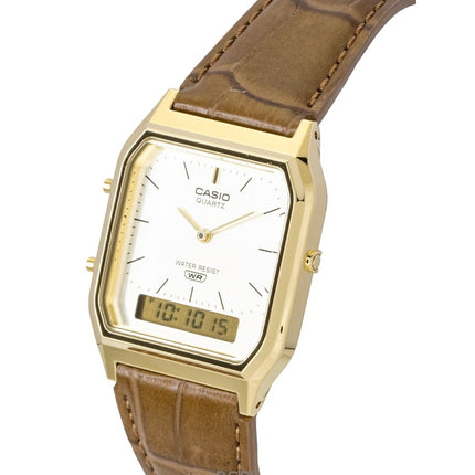 Casio Vintage Analog Digital Leather Strap Gold Dial Quartz AQ-230EGL-9A Unisex Watch