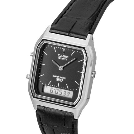 Casio Vintage Analog Digital Leather Strap Black Dial Quartz AQ-230EL-1A Unisex Watch