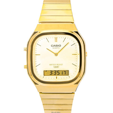 Casio Vintage Analog Digital Gold Tone Stainless Steel Gold Dial Quartz AQ-240EG-9A Unisex Watch