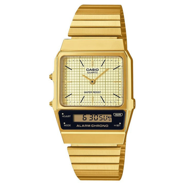 Casio Vintage Analog Digital Gold Ion Plated Stainless Steel Beige Dial Quartz AQ-800EG-9A Unisex Watch
