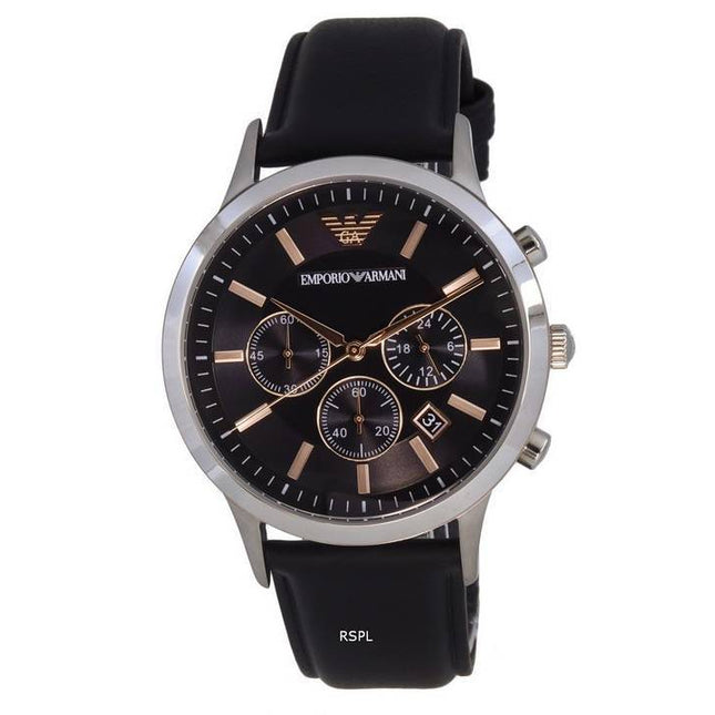 Emporio Armani Chronograph Leather Black Dial Quartz AR11431 Mens Watch
