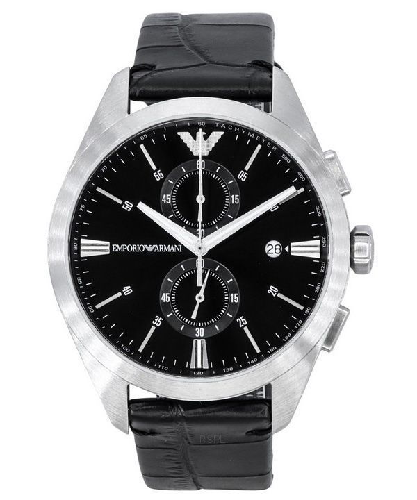 Black armani watch leather strap online