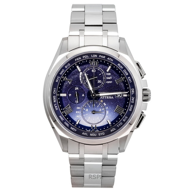 Citizen Attesa Limited Edition Chronograph Super Titanium Blue Dial Eco-Drive AT8240-66L 100M Men's Watch