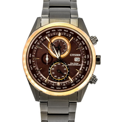 Citizen Attesa Perpetual Radio Controlled Chronograph Stainless Steel Red Dial Eco-Drive AT8267-86X 100M Men's Watch