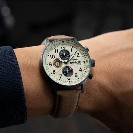 AVI-8 Hawker Hurricane Classic Chronograph Cream Beige Dial Quartz AV-4011-0C Men's Watch
