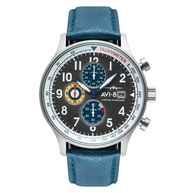 AVI-8 Hawker Hurricane Classic Chronograph Pennant Blue Leather Strap Grey Dial AV-4011-0F Men's Watch