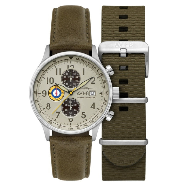 AVI-8 Hawker Hurricane Classic Chronograph Khaki Dial Quartz AV-4011-1B Men's Watch With Extra Strap