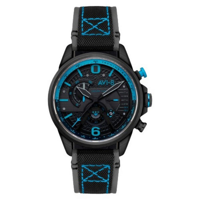 AVI-8 Hawker Hurricane Dual Retrograde Chronograph Storm Black Leather Strap Black Dial Quartz AV-4056-0A Men's Watch