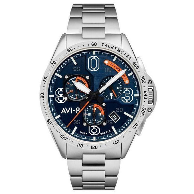 AVI-8 P-51 Mustang Silver Oak Blakeslee Chronograph Blue Dial Quartz AV-4077-22 Mens Watch