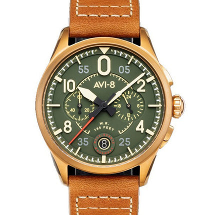AVI-8 Spitfire Lock Chronograph Leather Strap Bronze Green Dial Quartz AV-4089-02 Men's Watch
