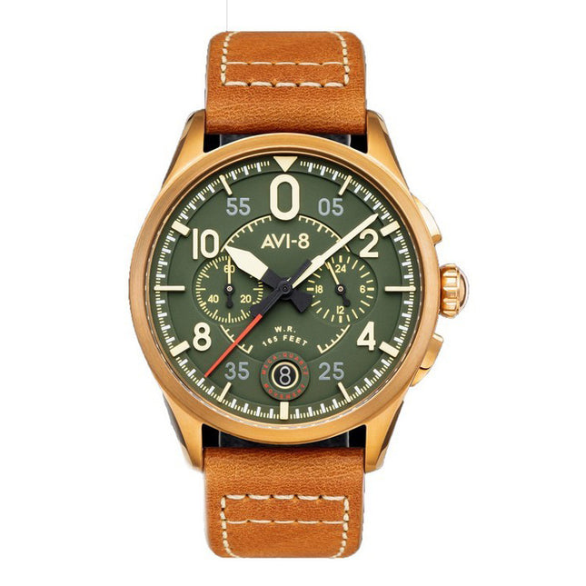 AVI-8 Spitfire Lock Chronograph Leather Strap Bronze Green Dial Quartz AV-4089-02 Men's Watch
