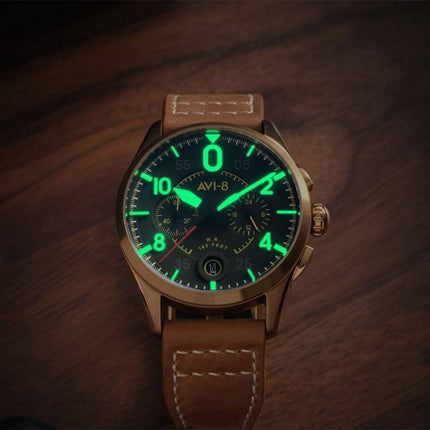 AVI-8 Spitfire Lock Chronograph Leather Strap Bronze Green Dial Quartz AV-4089-02 Men's Watch