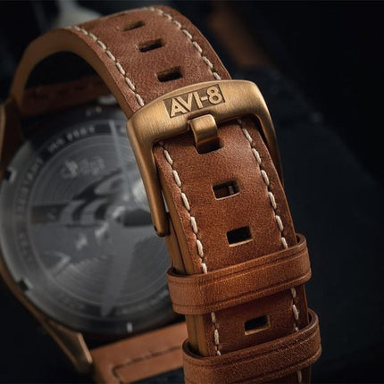 AVI-8 Spitfire Lock Chronograph Leather Strap Bronze Green Dial Quartz AV-4089-02 Men's Watch
