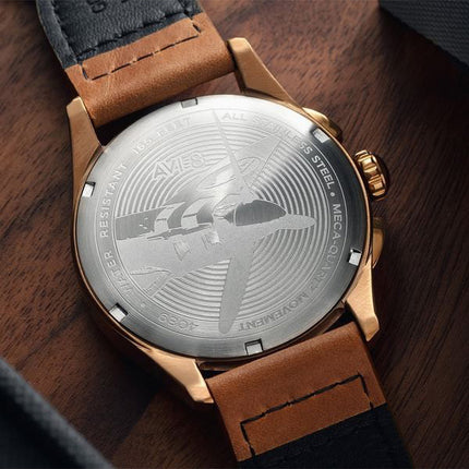 AVI-8 Spitfire Lock Chronograph Leather Strap Bronze Green Dial Quartz AV-4089-02 Men's Watch
