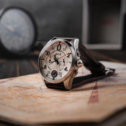 AVI-8 Spitfire Lock Chronograph Aircraft White Dial Quartz AV-4089-05 Men's Watch