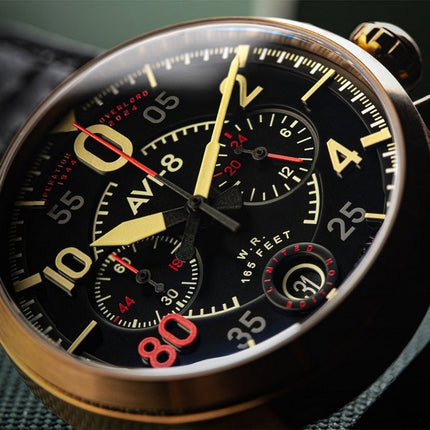 AVI-8 Spitfire Lock Chronograph D-Day 80 Limited Edition Sword Leather Strap Black Dial Quartz AV-4089-0A Men's Watch