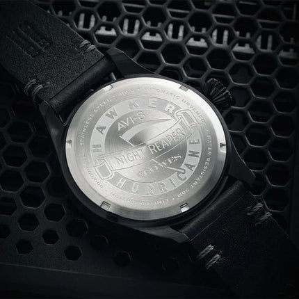 AVI-8 Hawker Hurricane Clowes Automatic Night Reaper Limited Edition Night Shadow Black Dial AV-4097-05 Men's Watch