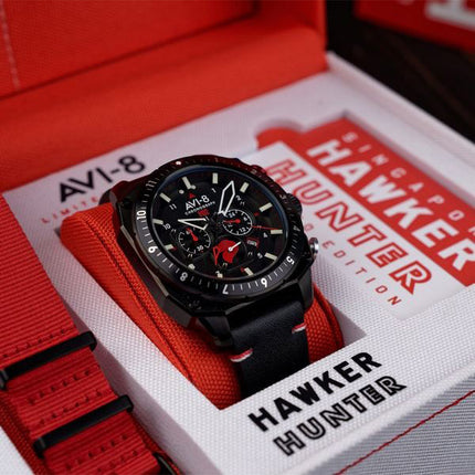 AVI-8 Hawker Hunter Atlas Chronograph Singapore Air Force Limited Edition Pegasus Black Quartz AV-4100-0A Men's Watch