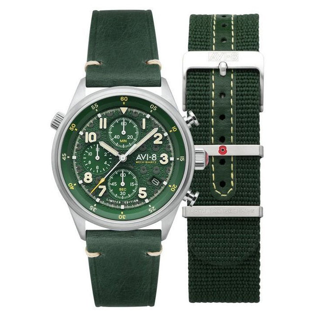AVI-8 Flyboy Royal British Legion Tri-Service Chronograph Limited Edition Marlborough Lines Green Dial Quartz AV-4102-RBL-03 Men