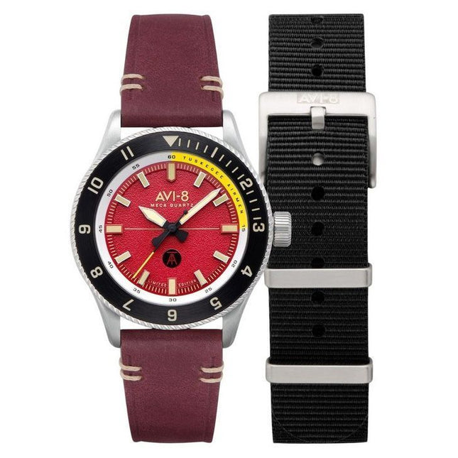 AVI-8 Flyboy Tuskegee Airmen Limited Edition Ramitelli Red Dial Quartz AV-4103-04 Men's Watch With Extra Strap