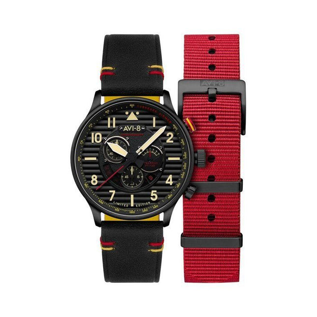 AVI-8 Flyboy Spirit Of Tuskegee Chronograph Limited Edition Anderson Black Dial Quartz AV-4109-01 Men's Watch With Extra strap