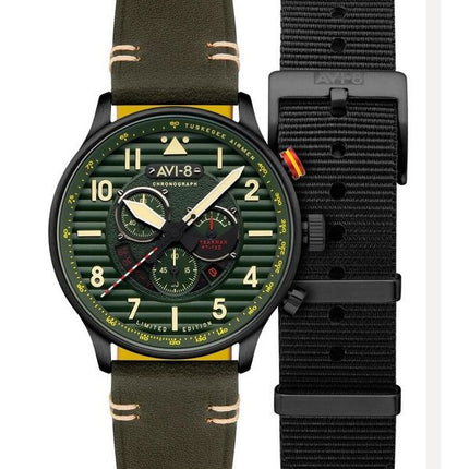 AVI-8 Flyboy Spirit Of Tuskegee Chronograph Limited Edition Roberts Green Dial Quartz AV-4109-04 Men's Watch With Extra Strap