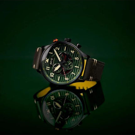 AVI-8 Flyboy Spirit Of Tuskegee Chronograph Limited Edition Roberts Green Dial Quartz AV-4109-04 Men's Watch With Extra Strap