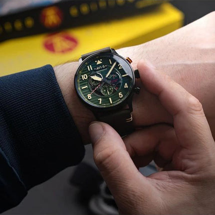 AVI-8 Flyboy Spirit Of Tuskegee Chronograph Limited Edition Roberts Green Dial Quartz AV-4109-04 Men's Watch With Extra Strap