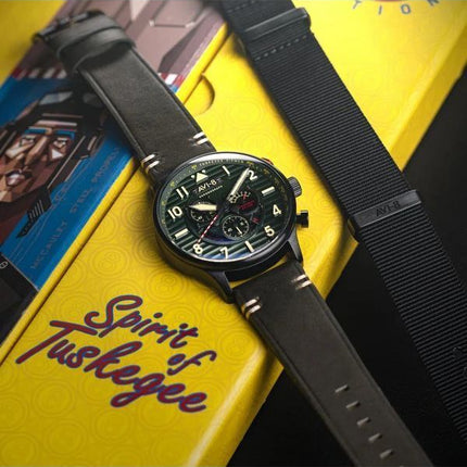 AVI-8 Flyboy Spirit Of Tuskegee Chronograph Limited Edition Roberts Green Dial Quartz AV-4109-04 Men's Watch With Extra Strap