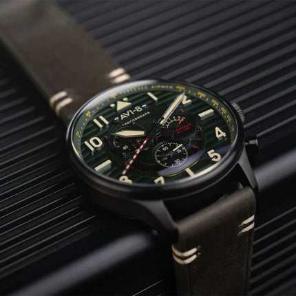 AVI-8 Flyboy Spirit Of Tuskegee Chronograph Limited Edition Roberts Green Dial Quartz AV-4109-04 Men's Watch With Extra Strap