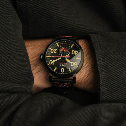 AVI-8 Spitfire Lock Chronograph D-Day 80 Limited Edition Sword Leather Strap Black Dial Quartz AV-4089-0A Men's Watch