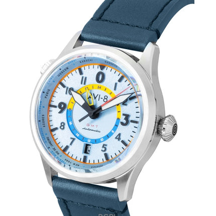 AVI-8 Flyboy Wingman Worldtimer GMT Leather Strap Power Blue Dial Automatic AV-4120-03 Men's Watch With Extra Strap