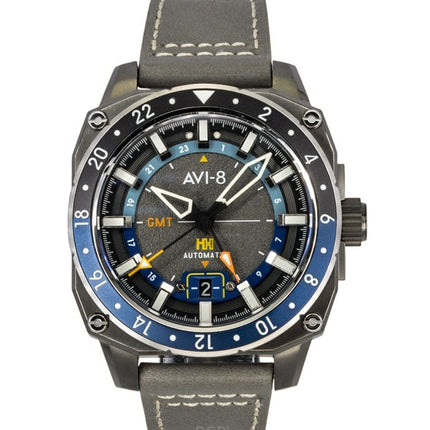 AVI-8 Hawker Hunter Atlas GMT Leather Strap Mist Grey Dial Automatic AV-4122-04 Men's Watch