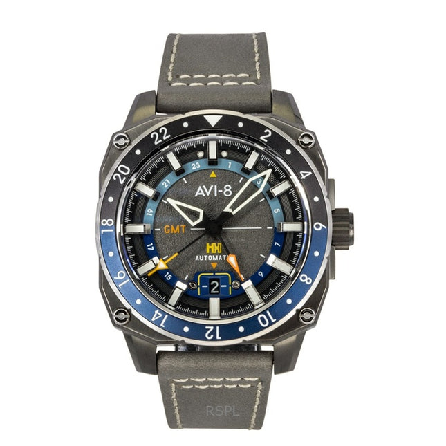AVI-8 Hawker Hunter Atlas GMT Leather Strap Mist Grey Dial Automatic AV-4122-04 Men's Watch