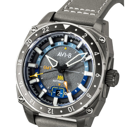 AVI-8 Hawker Hunter Atlas GMT Leather Strap Mist Grey Dial Automatic AV-4122-04 Men's Watch