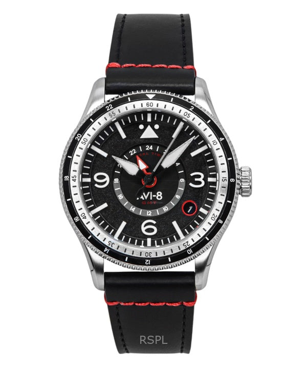 AVI-8 Flyboy Airmaster GMT Leather Strap Engine Black Dial Automatic A