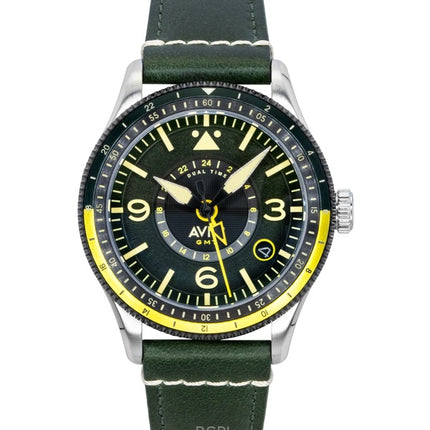 AVI-8 Flyboy Airmaster GMT Fuselage Green Leather Strap Green Dial Automatic AV-4128-03 Men's Watch