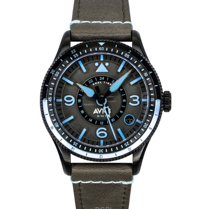 AVI-8 Flyboy Airmaster GMT Leather Strap Grey Dial Automatic AV-4128-05 Men's Watch
