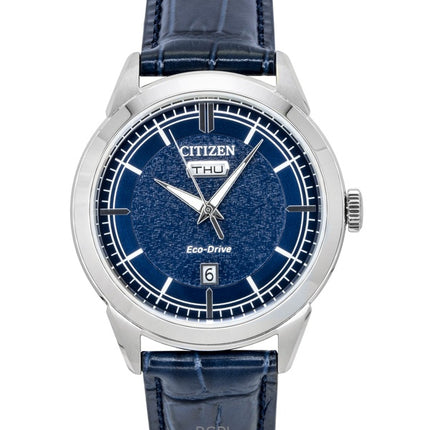 Citizen Eco-Drive Leather Strap Blue Dial AW0151-00L 100M Men's Watch