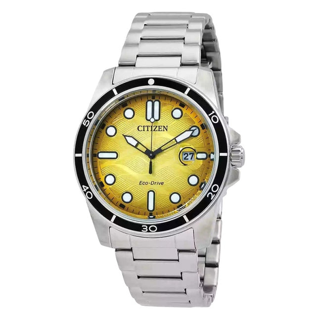Citizen Marine Stainless Steel Yellow Dial Eco-Drive AW1816-89X 100M Men's Watch