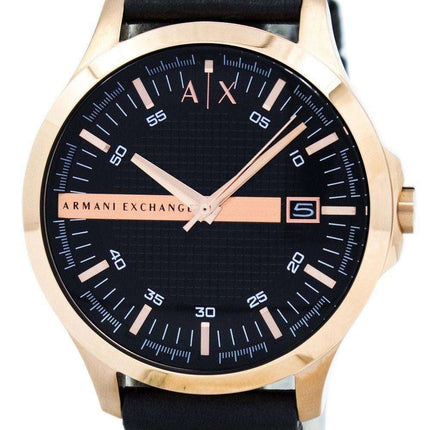 Armani Exchange Rose Gold Black Dial Leather Strap AX2129 Mens Watch