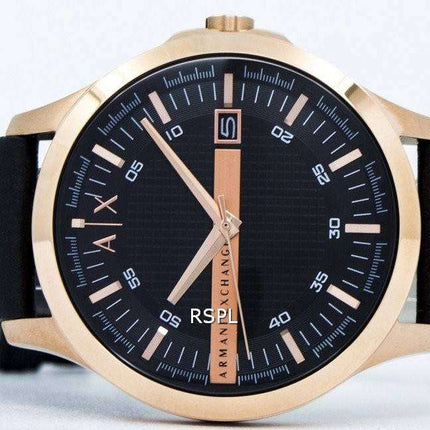 Armani Exchange Rose Gold Black Dial Leather Strap AX2129 Mens Watch