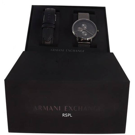 Armani Exchange Multifunction Gunmetal-Tone Stainless Steel Mesh Quartz AX7129SET Mens Watch