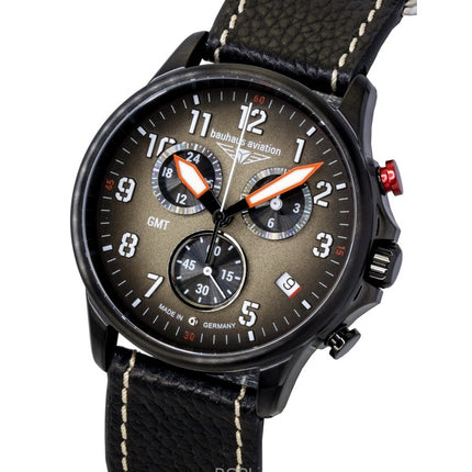 Bauhaus Aviation Chronograph Leather Strap Brown Dial Quartz 28861 100M Men's Watch
