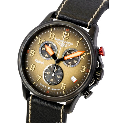 Bauhaus Aviation Flyback Chronograph Leather Strap Brown Dial Quartz 28885 100M Men's Watch