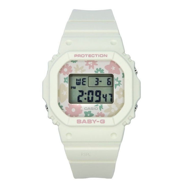 Casio Baby-G Retro Flower Field Digital White Resin Strap Quartz BGD-565RP-7 100M Women's Watch