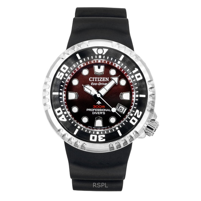 Citizen Promaster Polyurethane Strap Red Dial Eco-Drive Diver's BN1024-01Z 300M Men's Watch